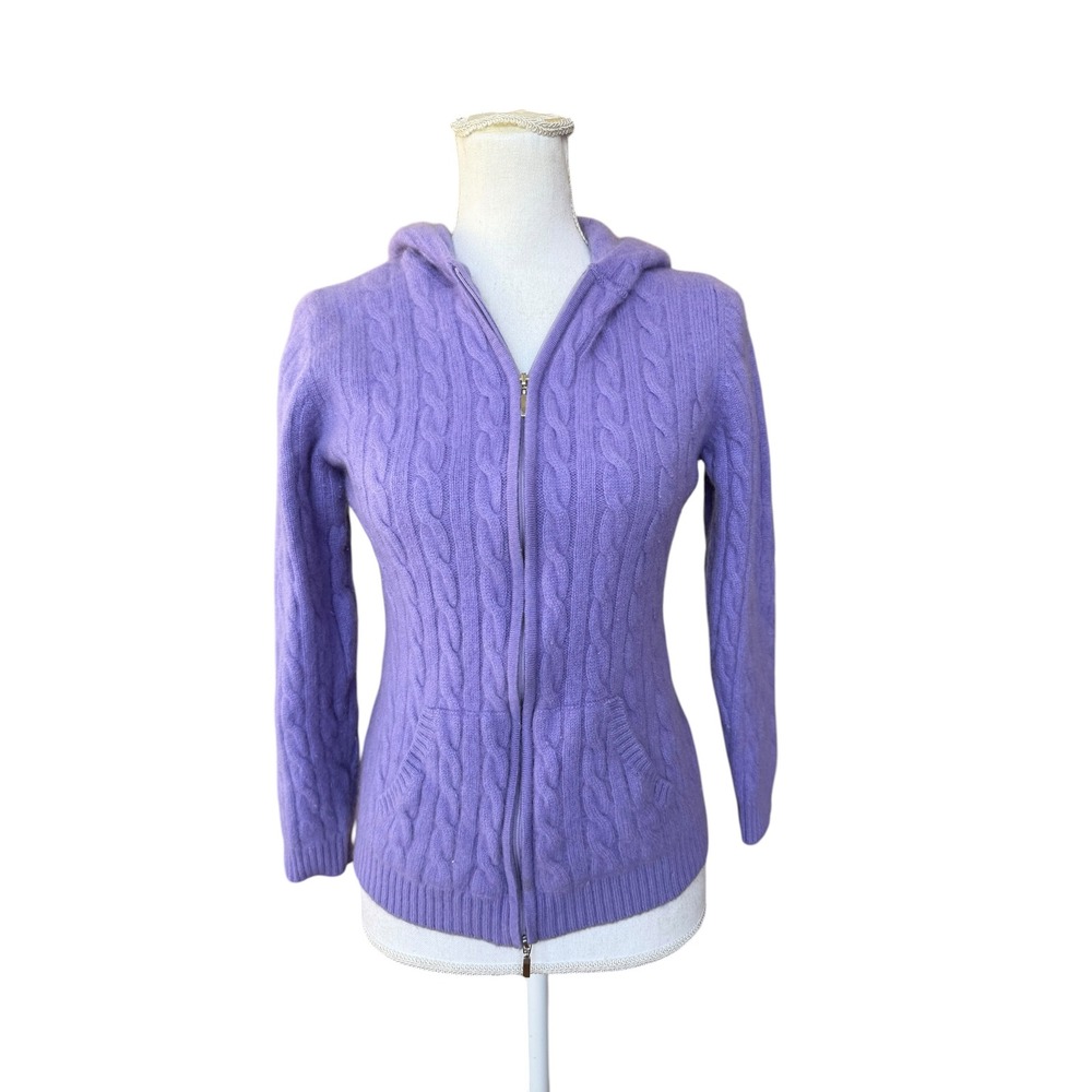 Enzo Mantovani Kids Purple Cashmere Cable Knit Full Zip Hoodie Made in Italy